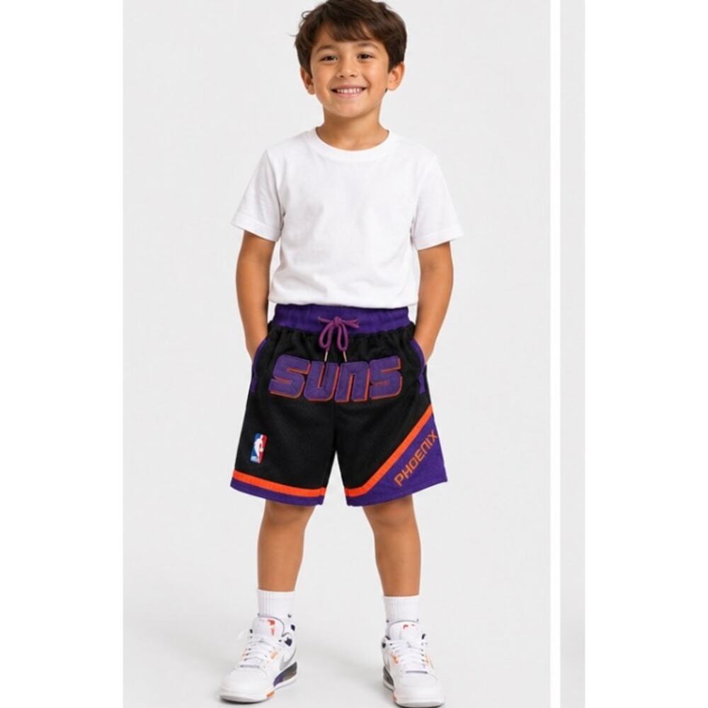 Just Don Phoenix Suns Youth Mesh Basketball Shorts Black Purple NBA Kids